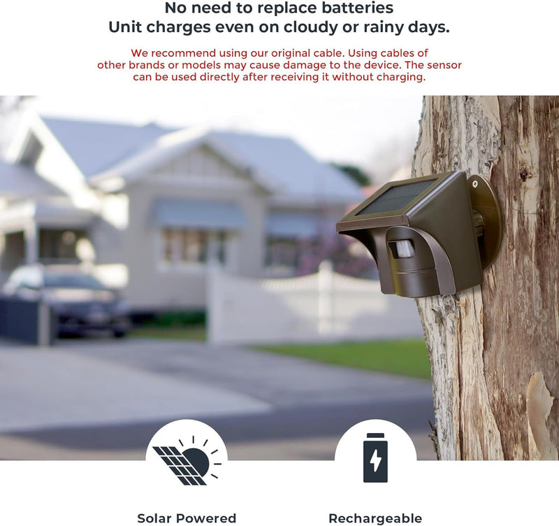 eMACROS Driveway Alarm(2nd Gen) - Upgraded Wireless Solar Powered Driveway Alert System, Weatherproof Sensor with 1/2 Mile Long Range & 30 Chimes, 2024 Release 1sensor 1receiver