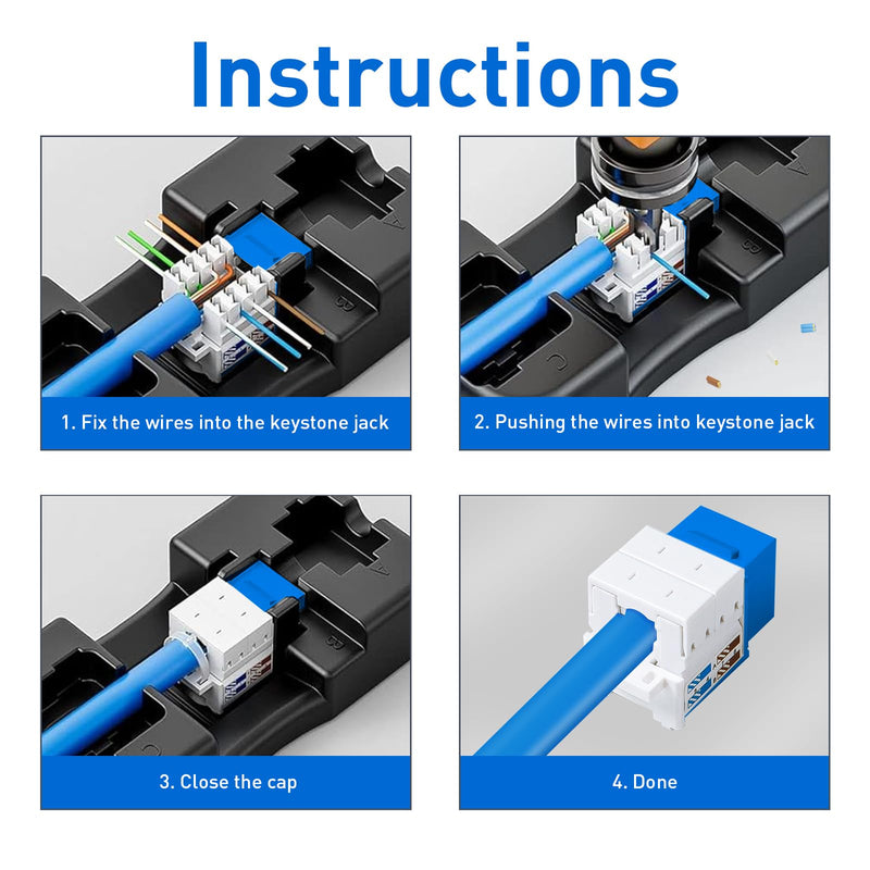 10Gbps Cat6 Keystone Jacks 25-Pack, RJ45 Keystone Jack, Ethernet Keystone Jack in Blue with Punch-Down Tool and Punch-Down Stand for Wall Plate