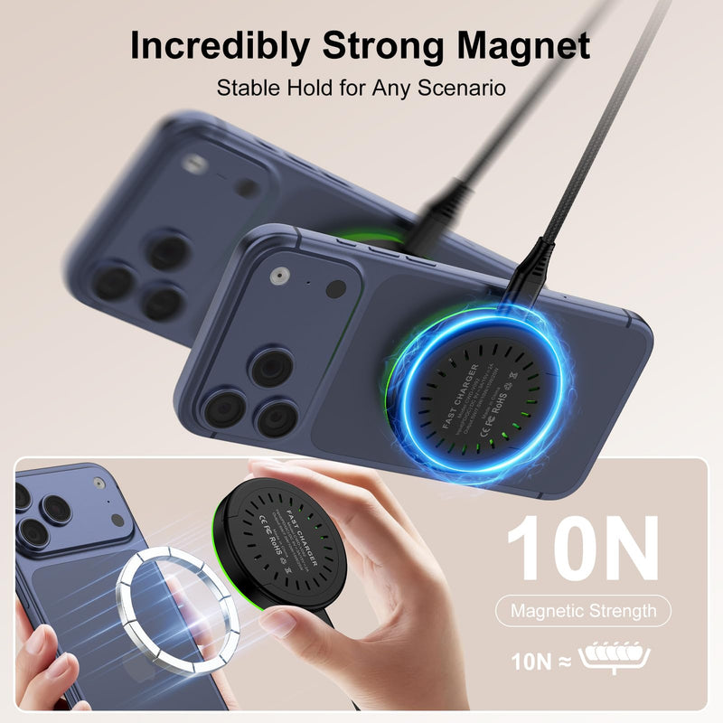 25W Magnetic Wireless Charger Pad for Samsung Galaxy S26 Ultra S26+ S26 S25 Ultra S24 FE S23,MagSafe Charger Station Magnet Wireless Super Fast Charging for iPhone 17 Pro Max 16,Google Pixel 10 Pro XL Black