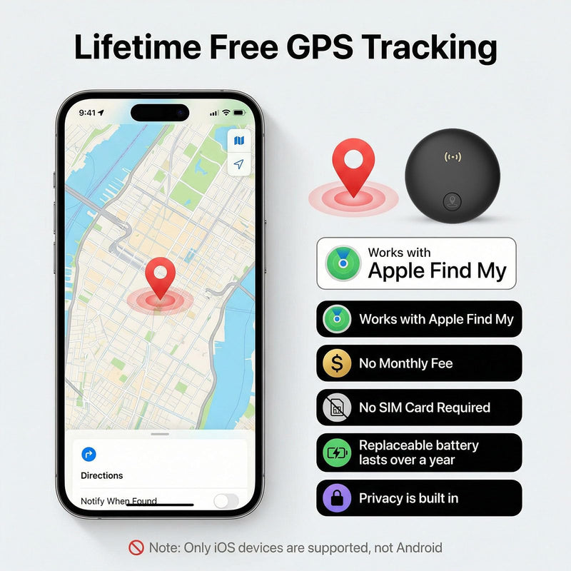 GPS Tracker for Vehicles, Real-Time Tracking for Cars w/Magnetic | No Monthly Fee / No SIM Card, Works with iOS Find My, Mini Hidden GPS Tracking Devices for Cars/Motorcycle/Bikes, Black