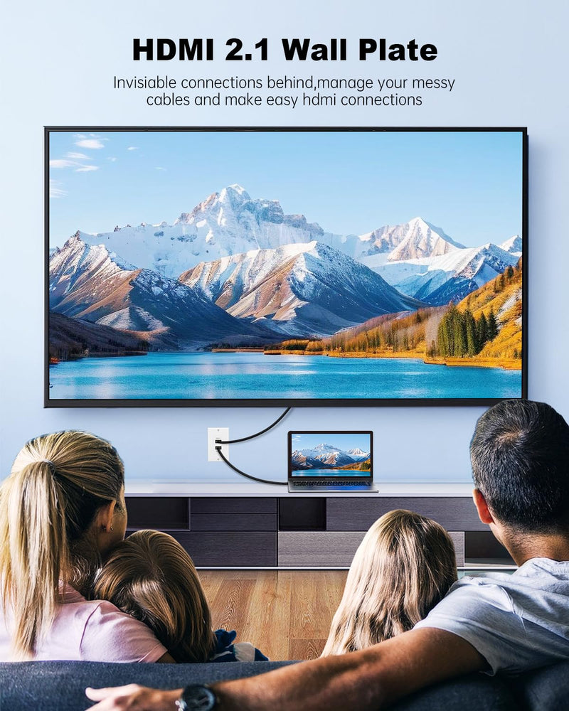 HDMI Wall Plate White, HDMI 2.1 Wall Plate2 Port, HDMI wall outlet Pass Through Socket, Fits Home Theater Systems, Supports 8K@60Hz and 4K@120Hz, 3D, HDR, 48 Gbps HDMI Box