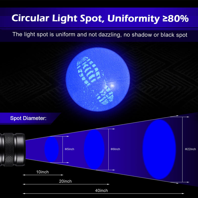 LIGHTFE-P30D Uniform UV Light Flashlight, High-Power 365nm UVLED, Suitable for ore, Jade, Pet Urine Stains, Stains, Mechanical Leak Detection, Etc., Professional-Grade Detection Tool UV Flashlight