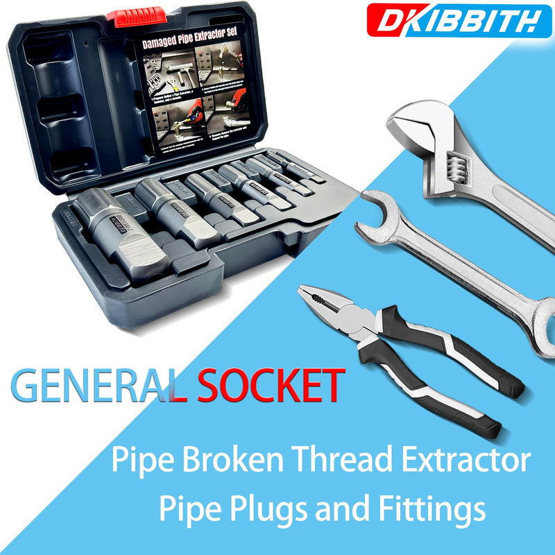 Pipe Extractor Set, 6-Piece Heavy Duty Steel Broken Pipe Extractors for Removing Damaged Threaded Pipes & Fittings from 1/8" to 1", with Durable Storage Case, Ideal Tools for Plumbers Mechanics DIY 6 Piece Pipe Extractor Set