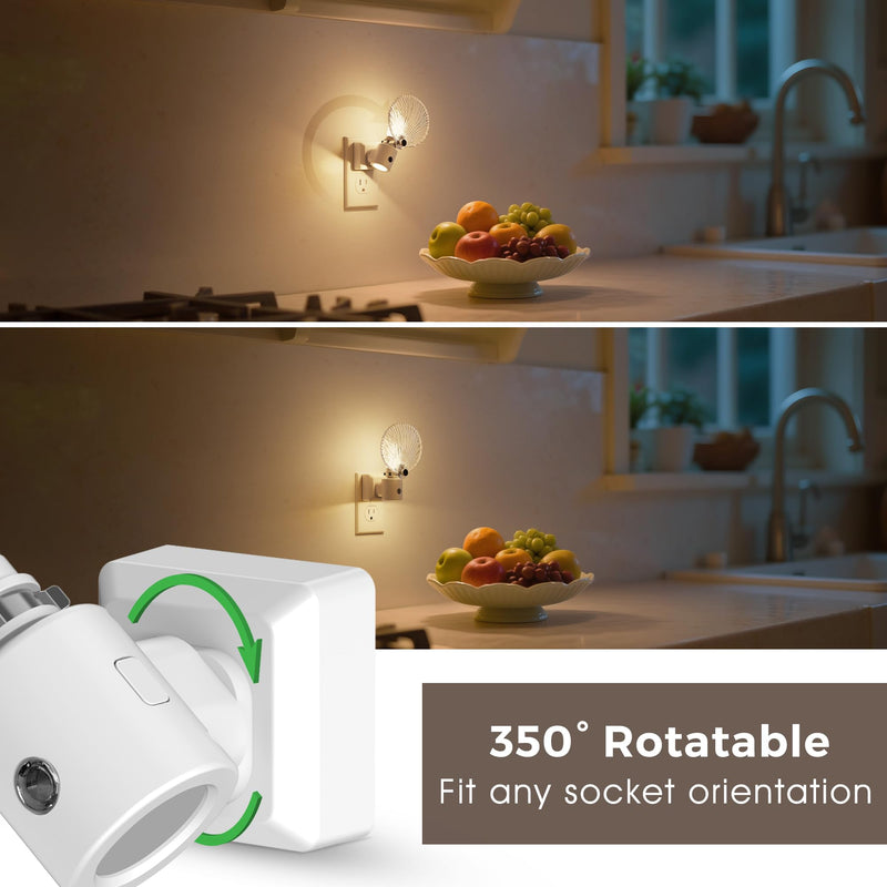 L LOHAS LED Night Light, Night Lights Plug into Wall, Shell Style Glass Nightlight Rotating, Dimmable Nightlights Plug in with Light Sensor, Soft White Nightlights for Hallway Bedroom Bathroom, 2 Pack