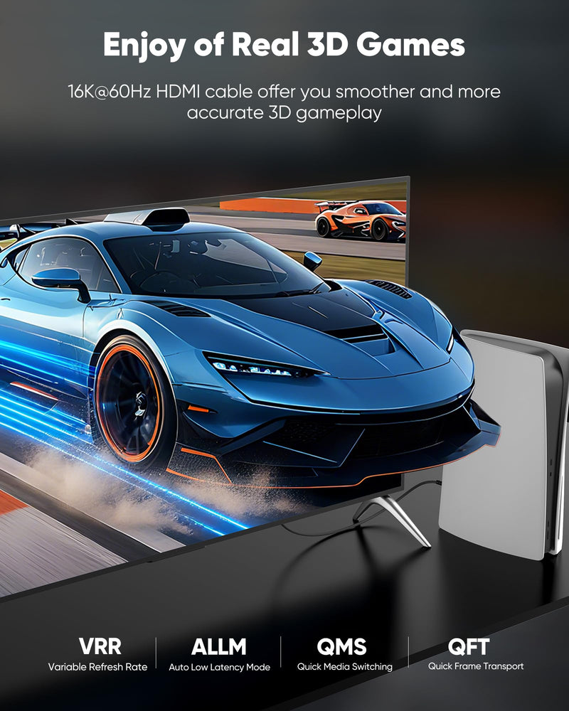 Highwings 16K 10K 8K HDMI Cable 6FT, 8K@120Hz 144Hz HDMI 2.2 Cord Ultra High Speed 96Gbps, Durable, Flexible, for Gaming Monitor, Game Console, Graphics Card, Streaming Media, TV, Ethernet, SoundBar 6 feet 16K@60Hz Black