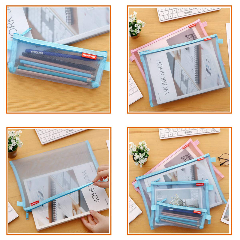 Desktop Calculator and Mesh Zipper Pouch Bundle, 5pcs Size Lightweight Nylon File Folders, 5In Clear LCD Display Auto Sleep Calculator