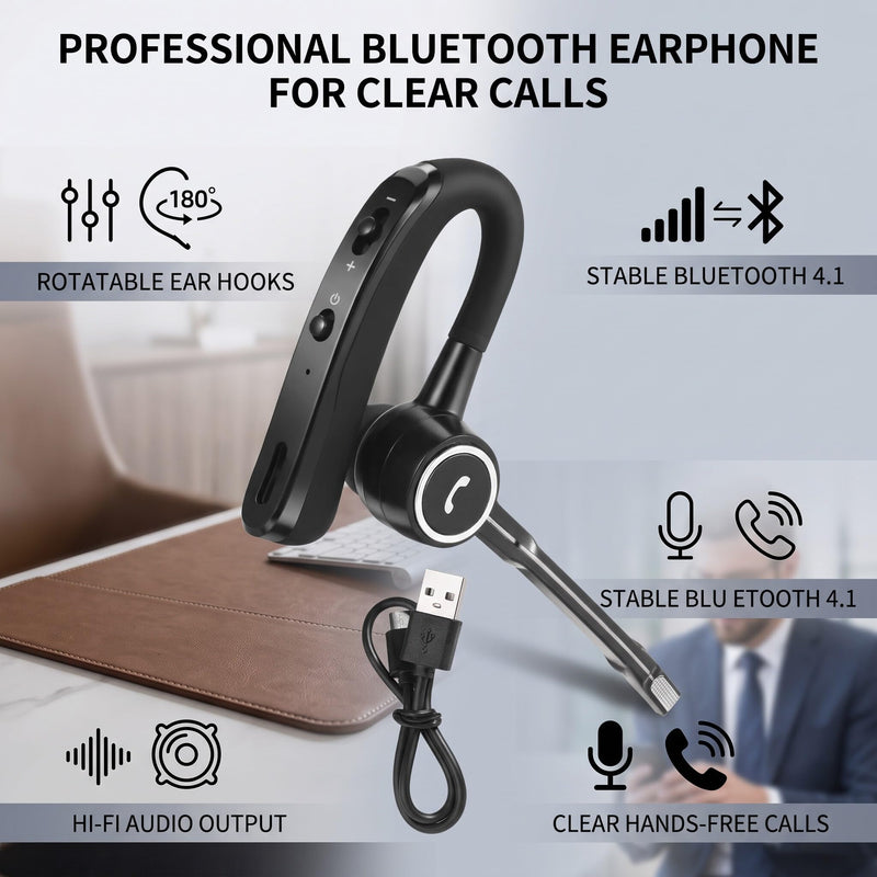 Zerone V8s Bluetooth Headset Car Earpiece Handsfree 120H Standby Time Business Bluetooth Earpiece Headphone Clear Voice Capture in-Ear Earbuds for Cellphone