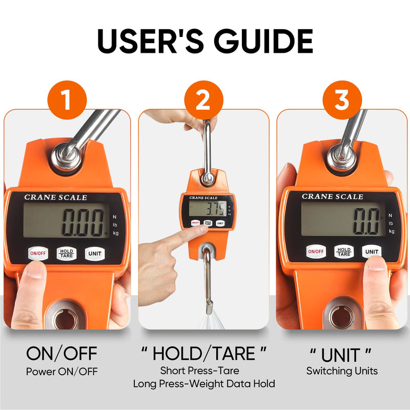RoMech 660lb Digital Hanging Scale with Cast Aluminum Case, Handheld 300Kg Mini Crane Scale with Hooks for Farm Hunting Fishing Outdoor (Orange) Orange 660lbs