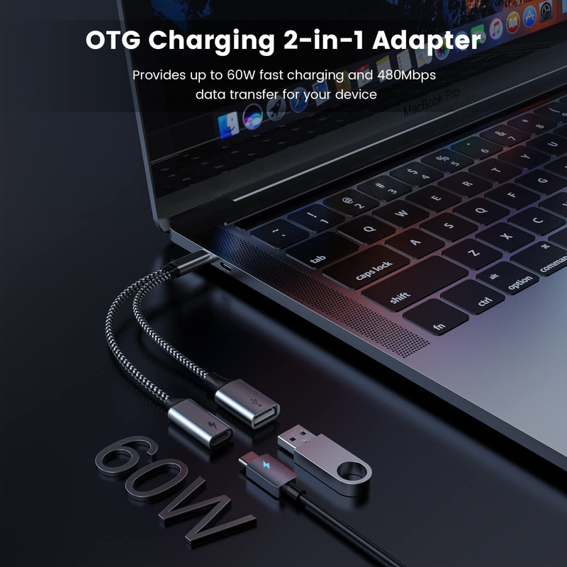 USB C OTG with Charging USB C OTG adapter USB C OTG Splitter with 60W PD Fast Charge Compatible for steam deck,Galaxy S22,Switch,Google Chromecast with Google TV,Pi-KVM,3D Printer,Octa4a,Pixel4 XL 60W Charing