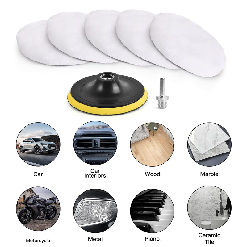 7 Pcs 3 Inch (80 mm) Wool Buffing Polishing Pad Car Polisher Buffer Drill Attachment with M10 Drill Adapter 3Inch-7Pcs