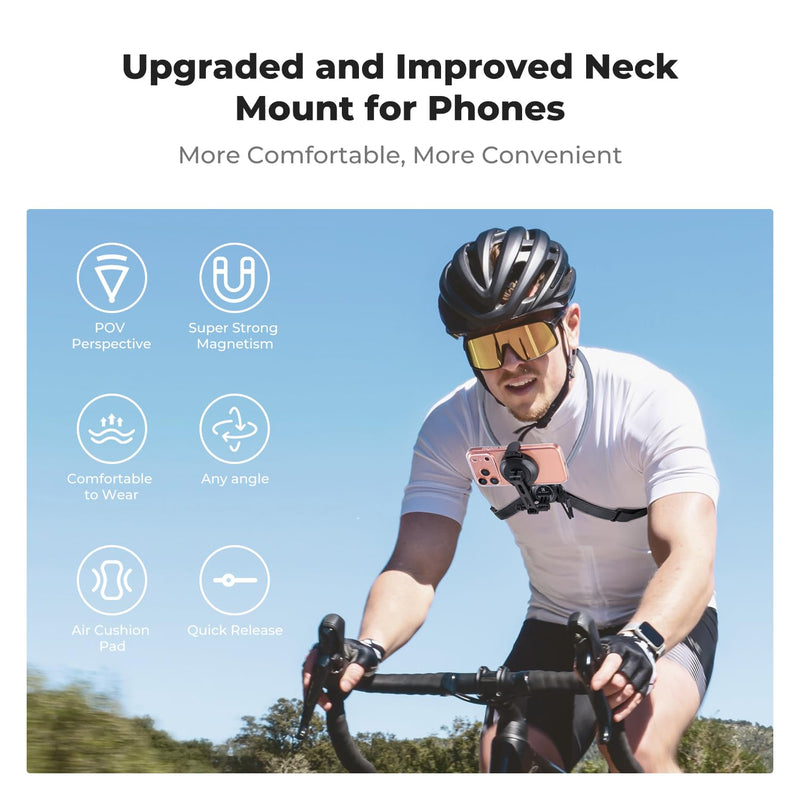 K&F CONCEPT 2-in-1 Magnetic & Clip-on Neck Phone Holder | POV Phone Holder, Hand Free Chest Stand Compatible with iPhone 17-12 Seires Android Phones, TW01 Gray