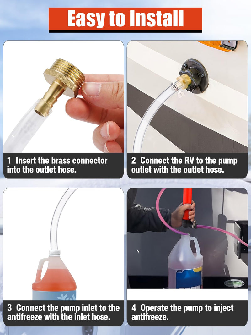 MADHOLLY Hand Fuel Pump Kit - RV Antifreeze Transfer Pump for Camper Trailer with 3 Clamps Leak-proof to Make Winterizing Easier, Siphon Water System for Oil and Liquids