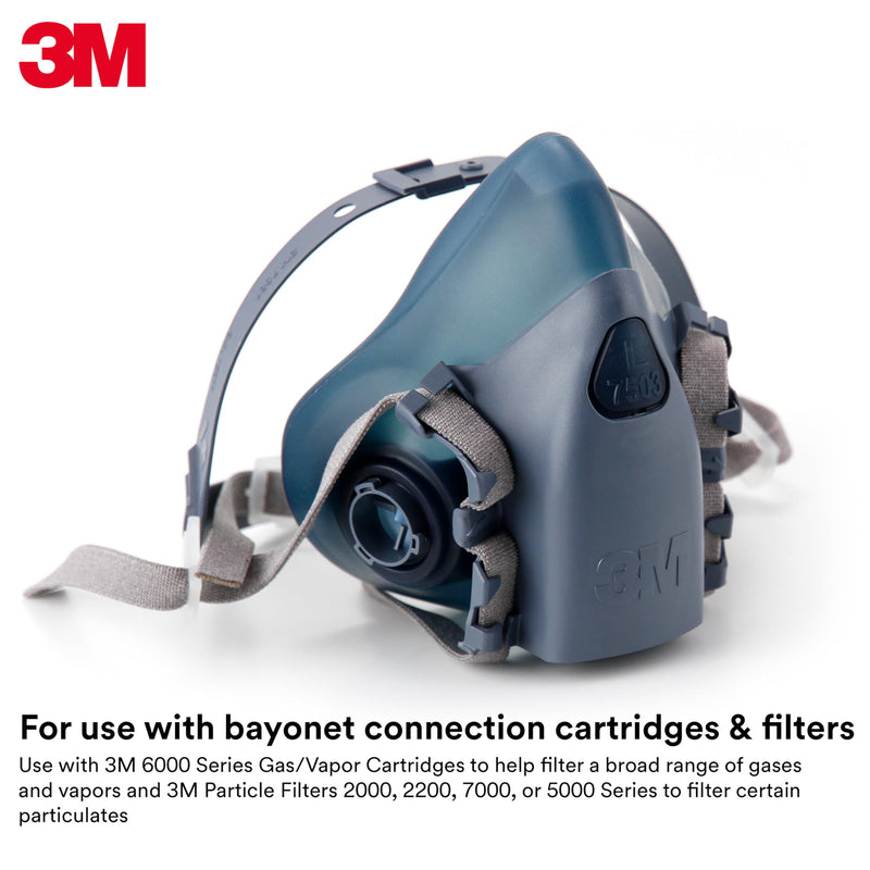 3M Reusable Respirator Half Facepiece 7502, NIOSH, 3M Cool Flow Valve, Dual Airline Supplied Air Compatible, Integrated Dropdown Suspension, Bayonet Connections, For Chemical Handling, Painting, Med Medium