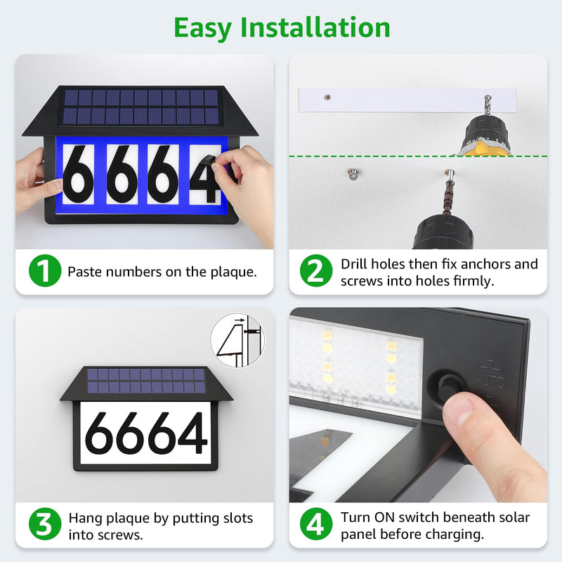 Solar Address Sign, Solar Powered Luminous House Number, Lighted Up Plaque Outdoor Waterproof for Patio Yard Home.