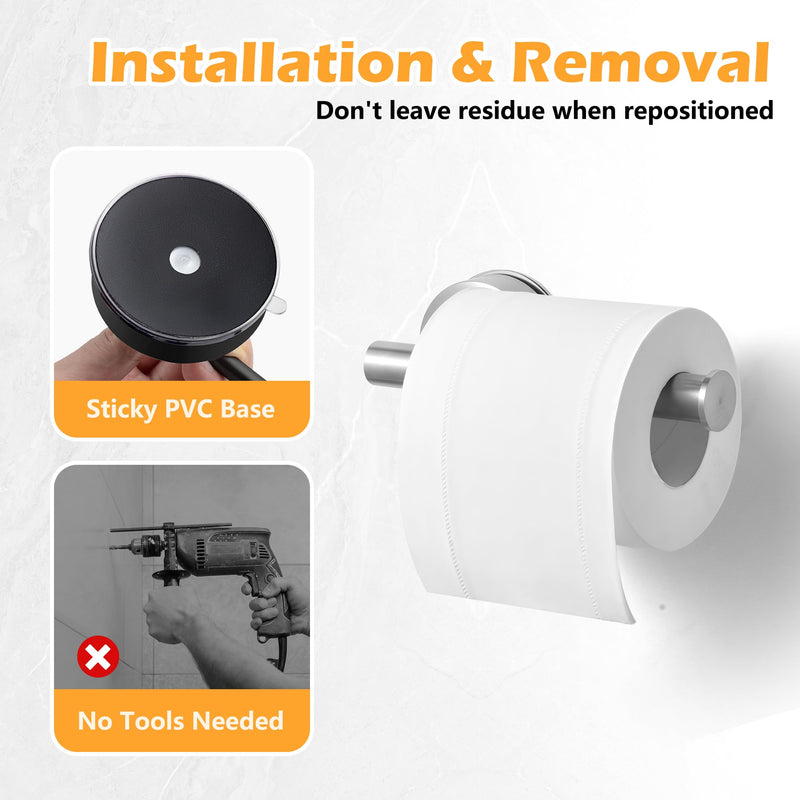 YOHOM Suction Cup Toilet Paper Holder No Drill Wall Mount Stainless Steel Tissue Roll Holder Strong Waterproof Bathroom Toilet Paper Holders,Brushed Finish, 2 PCS Silver