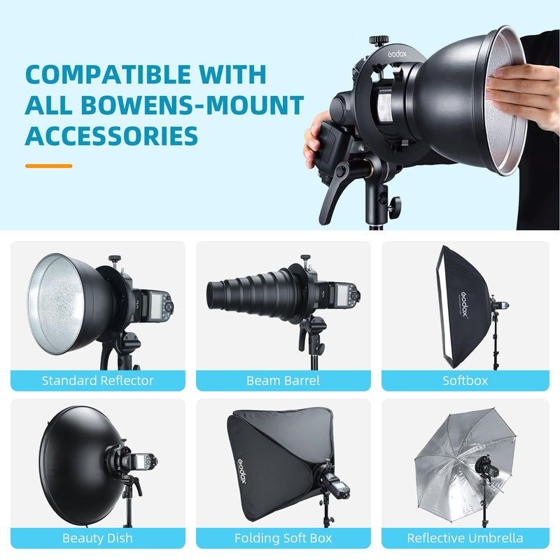 Godox S2 Speedlite Bracket: Bowen Mount Flash Holder Bracket for Godox V350/V850/V860, TT360/TT600/TT685, V1/V1 Pro Flash and AD200pro/AD300pro/AD400pro Outdoor Strobe Flash