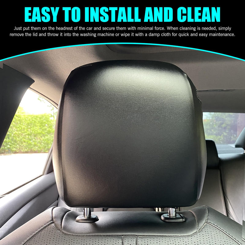 Shakas 2 PCS Cars Headrest Covers, Full Wrap-around Non-marking Fit Anti-scratch Protector, Waterproof Leather Portable Reusable Elastic Dust Cover, for Most Cars Seat Headrest Accessories (Black #M) 2 PCS #M Black