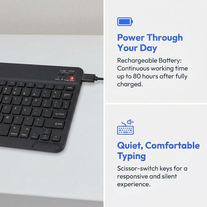 Slim Bluetooth Keyboard for Samsung Galaxy Tablet, Rechargeable Wireless Portable Keyboard for iPad 10th 11th Gen, iPad Pro Air Mini, iPhone Android Smartphone