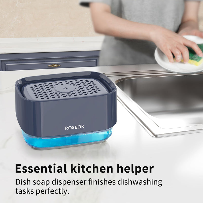 Dish Soap Dispenser for Kitchen,Detachable Soap Dispenser with Sponge Holder for Dish Cleaning,17 Ounces,Navy Blue,1 Pack