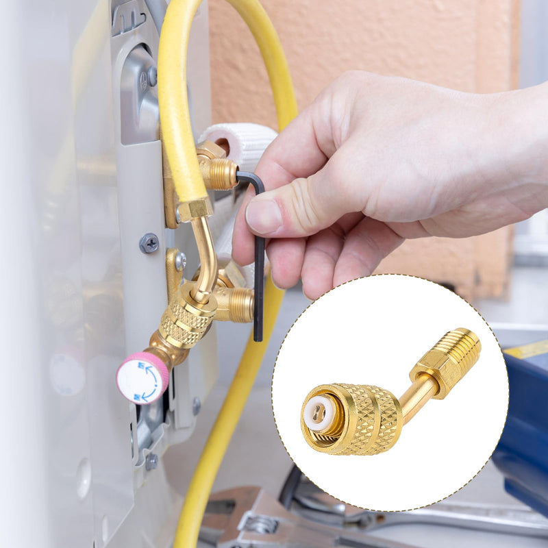 R410a Adapter Connector for Mini Split System, 5/16in Female 1/4in Male Flare Charging Vacuum Port Hose Adapter with Thimble for Air Conditioners Refrigeration Valve HVAC Service