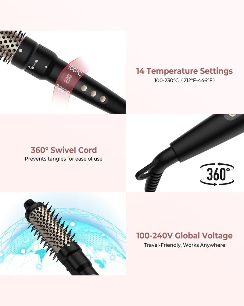 38mm Thermal Brush, UKLISS 4 in 1 Hot Hair Brush Set, 9/13-25/32mm Curling Iron for Short & Long Hair, 14 Temps LCD Display (210-450℉), 4 Interchangeable Barrels to Create Curls & Add Volume for Hair Classic Black(4 in 1 Set)