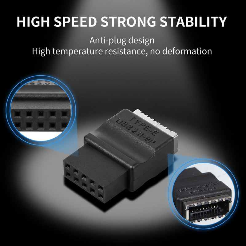 USB 2.0 to USB 3.2 Gen 1 Header Adapter for Mainboard, Front Panel Connector, Internal Conversion Adapter with Type E Key-A Female Front Panel Socket to 9 Pin Header Black