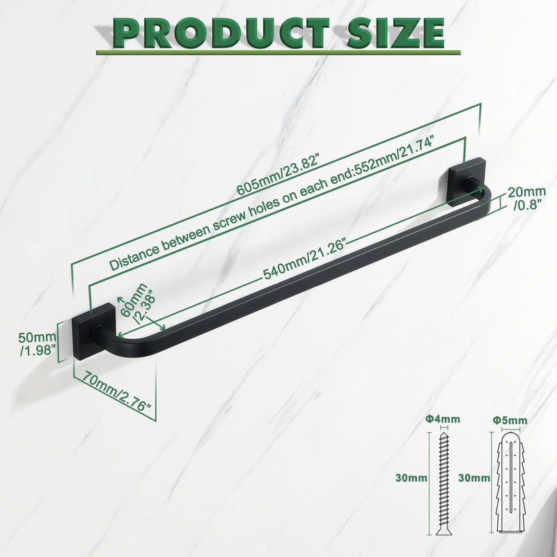 Alise Towel Bar for Bathroom,24'' Towel Holder Black Towel Racks for Bathroom Wall Mount,SUS304 Stainless Steel Towel Rail Towel Hanger for Wall,Matte Black 24 Inch Matte Black