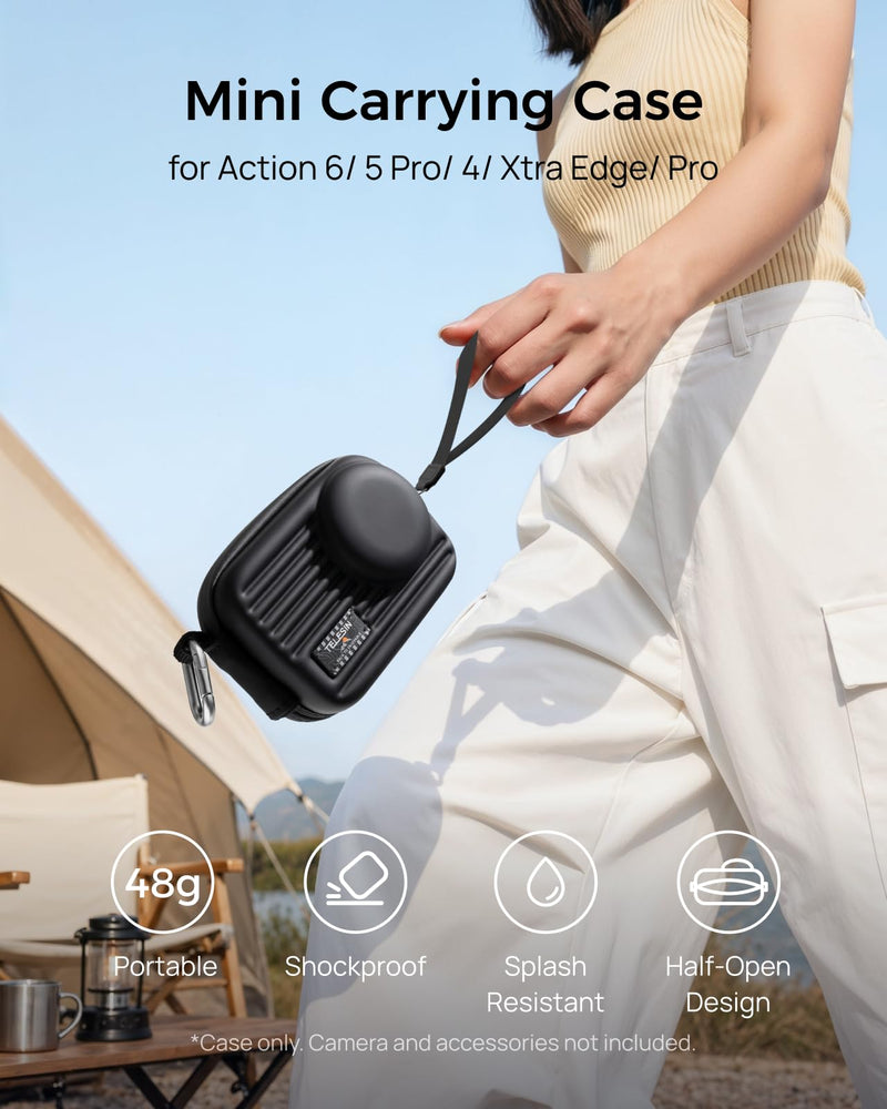 TELESIN Carrying Case for Action 6/5Pro/4, Camera + Cage Storage Bag, Black | Xtra Edge Pro/Edge Case, Waterproof Hard Shell Storage Case, Protective Travel Organizer for Cycling, Hiking and Daily Carry