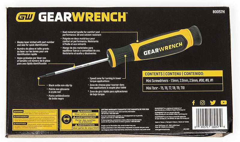 GEARWRENCH 12 Pc. Phillips/Slotted/Torx Mini Dual Material Screwdriver Set - 80057H