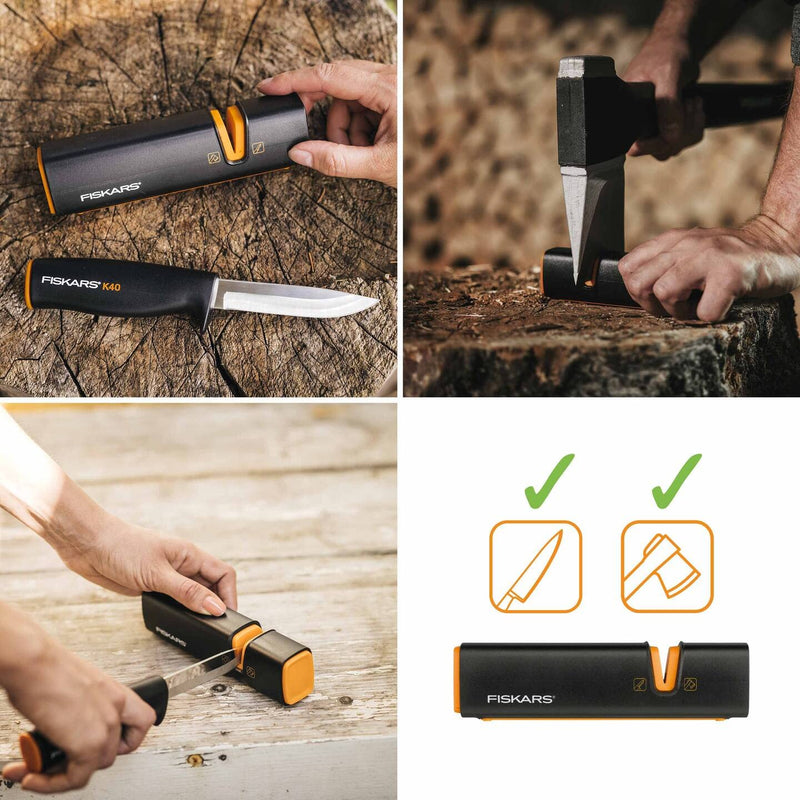 Fiskars XSharp Axe and Knife Sharpener, Ceramic sharpening stone/Fiberglass reinforced plastic case, Black/Orange, 1000601 16.5 x 3.5 x 3.7 cm