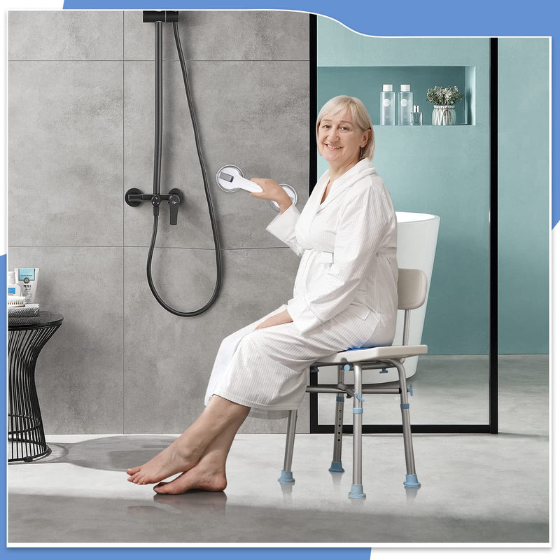 Grab Bars for Bathtubs and Showers, 12 Inch Shower Handle Strong Suction Cup Grab Bar for Shower Chair Stool, Bathroom Safety Bar for Seniors, Elderly, Handicap (2 Pack) 2 Pack Gray