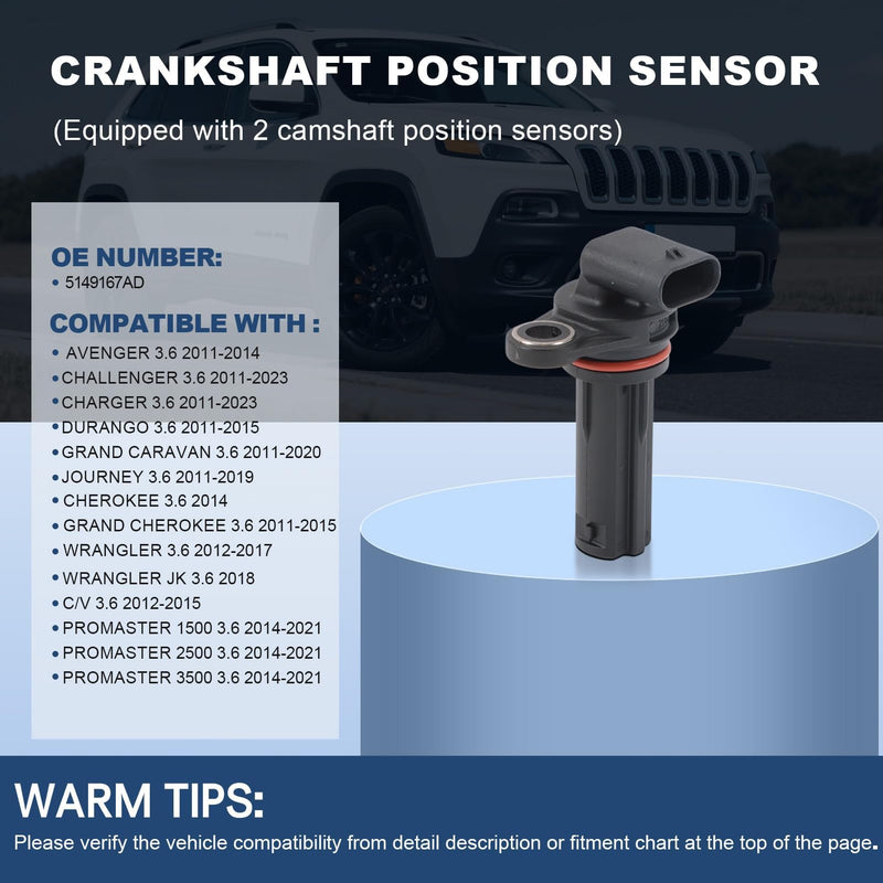 5149167AD Crankshaft Position Sensor and 5149141AF Camshaft Position Sensor Fit for Town & Country 200 300, D-odge Charger Journey, Grand Cherokee Wrangler RA-M (3.6L, 2011-2019)