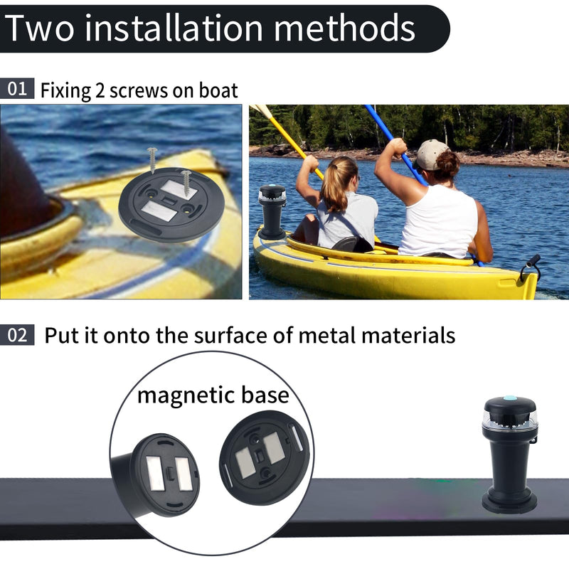Battery Powered Anchor Stern Navigation Light LED with Magnetic Base for Boat Marine Surface Mounting (White) White