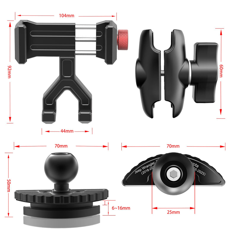 Upgraded Vent Aluminum Phone Mount for Jeep Wrangler JL & Gladiator JT (2018-2023) & Sahara, Car Vent Phone Holder with 360° Rotation Full Metal Arm 20x Super Strong Phone Stand for all Smartphones Jeep Wrangler Vent Phone Mount (2018-2023)