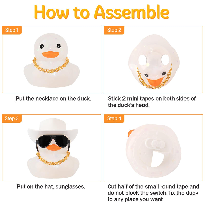 wonuu Cowboy Hat Rubber Duck with Light Transparent Glowing Rubber Ducks Car Ornament Dashboard Home Decoration Birthday Gift White Light mini