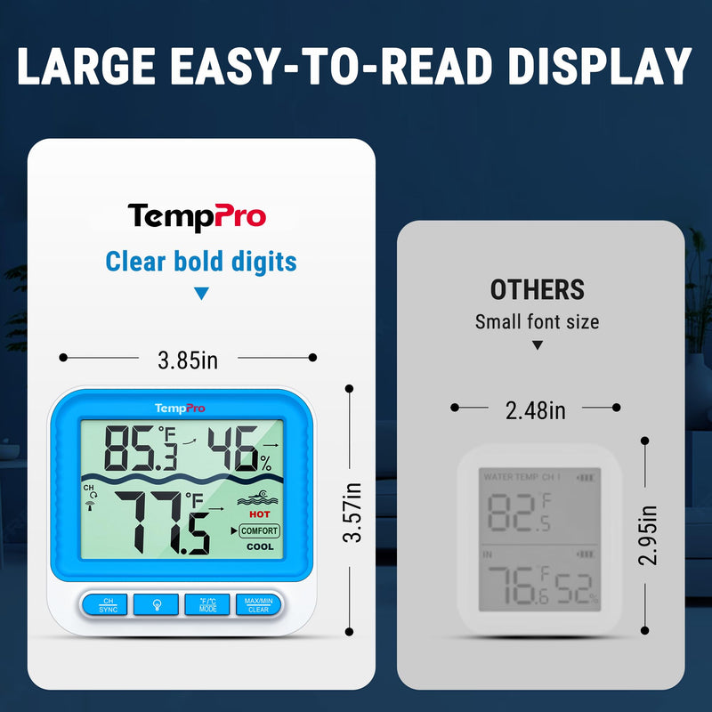 TempPro Waterproof Wireless Pool Thermometer Easy Read, Digital Pool Thermometer Floating for Swimming Pool, Hot Tub, Cold Plunge, Pond, Upgraded IPX8 Water Temperature Monitor (Previously ThermoPro) 1