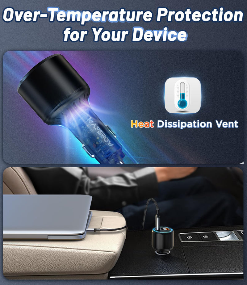 Kapebow USB C Car Charger-215W 3 Port Superfast Charging Car Charger Adapter for MacBook Pro/Air, Laptop, iPad, iPhone 14/13/12/11,Samsung Galaxy S23/22, Pixel