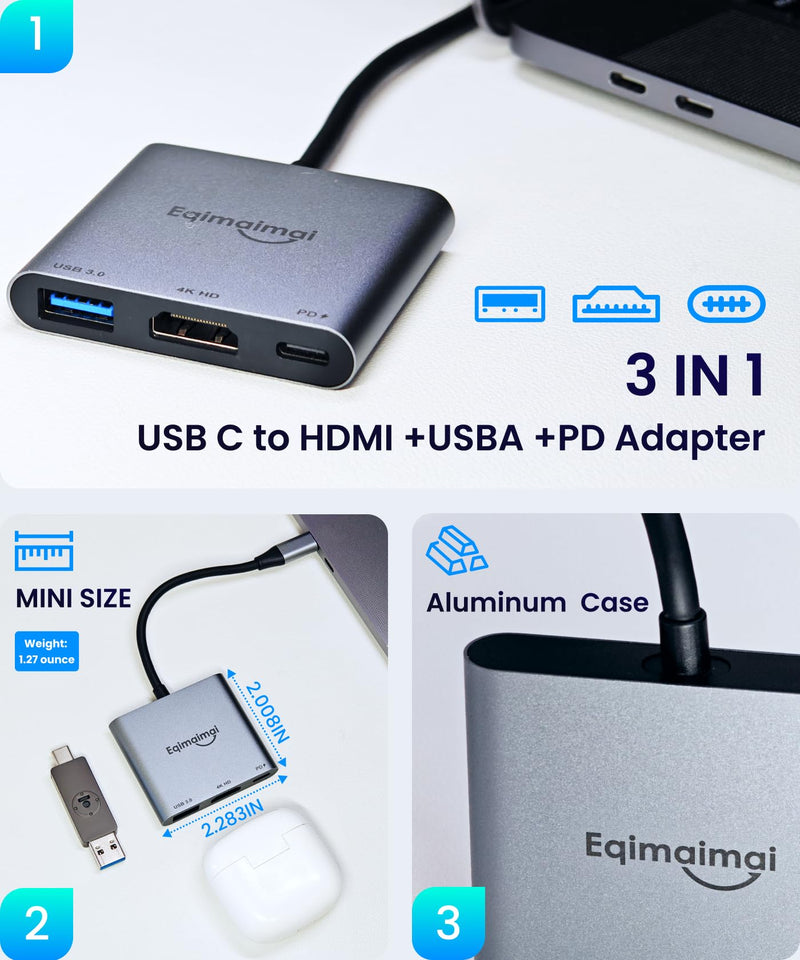 USB C to HDMI Multi-Port Adapter(4K@120HZ) with 100w PD,USBC Laptop Docking Station for Monitor Extension Display, USB-C to USB-A Converter 10Gbps,4K HDMI Hub for Mac/iPad pro/MacBook/Laptops HD 4K@120HZ