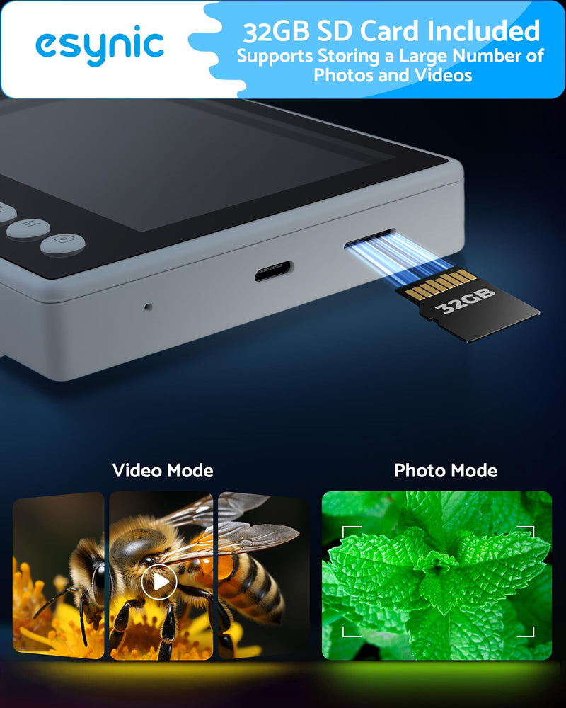 eSynic 1080P HD Digital Coin Microscope-4.5" LCD Screen with Adjustable 1000X Magnification-USB-C Rechargeable Coin Magnifier Microscope Camera with 32GB Card & 10 LED Lights-Windows/Mac Compatible