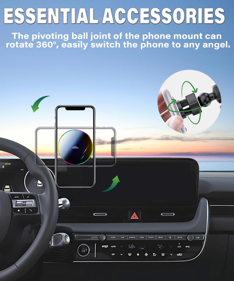 Car Phone Mount for 2022-2025 Hyundai loniq 5 12.3" Screen Accessories | MagSafe 15W Fast Wireless Charger Cell Phone Holder,360° Rotatable 3D Fit Navigation Clip-On Cradle,will Not Block Air Vents fit for 2022-2025 Hyundai loniq 5(12.3 Inch)