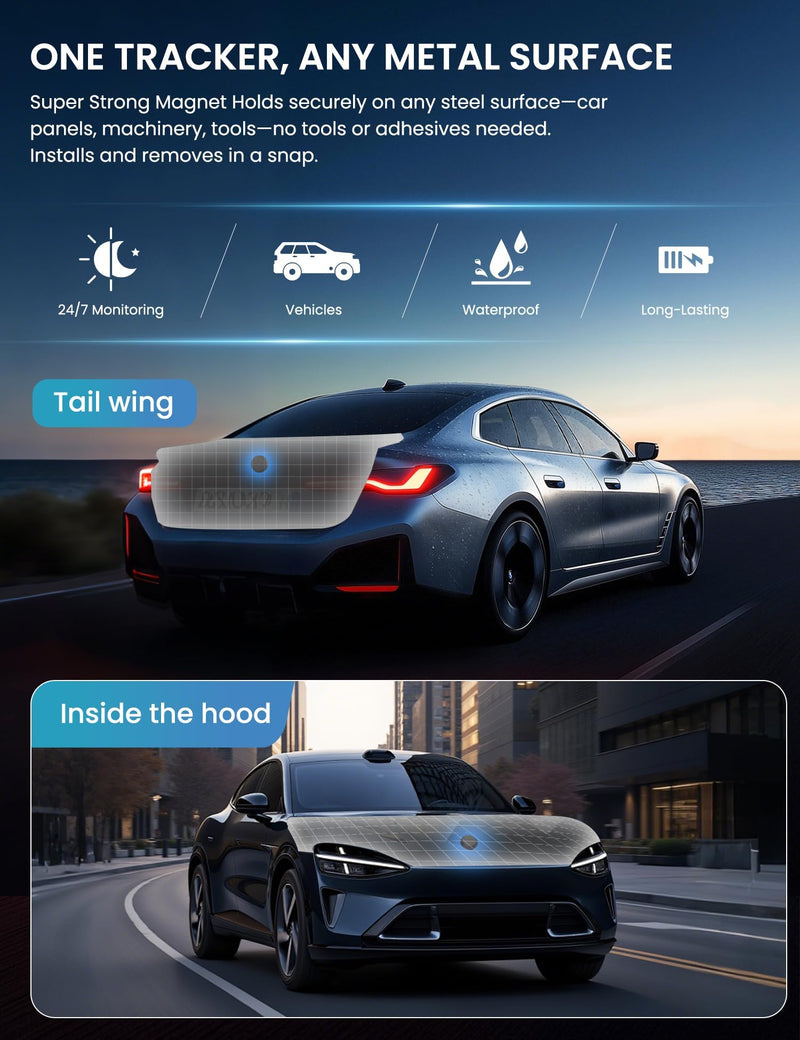 GPS Tracker for Vehicles iOS & Android, Undetectable Mini Hidden Magnetic Locator, No Monthly Fee/No SIM Card, Silicone Case & Keychain Clip Included, Ultra-Slim, IP68 Waterproof, 1 Year Working Time Magnetic 1 Pack (iOS & Android)