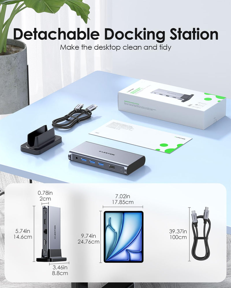 LENTION USB C Docking with 4K@60Hz HDMI, USB 3.0/2.0, Gigabit Ethernet, 100W PD, Aux Adapter for 2023-2016 MacBook Pro/Mac Air/Surface/Steam Deck, More, Stable Driver Certified (CB-D53s, Silver)