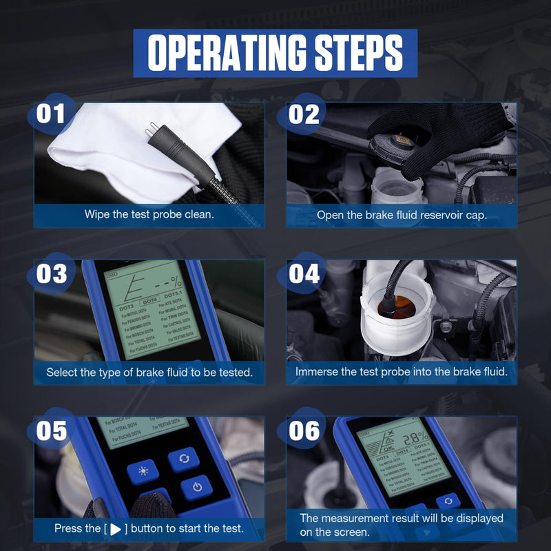 T10 Brake Fluid Tester Automotive Digital Brake Fluid Detector Moisture Detector for DOT3 DOT4 DOT5.1, Car Brake Fluid Boiling Point Meter with 2.8" Display Audible Alarm High Precision Probe