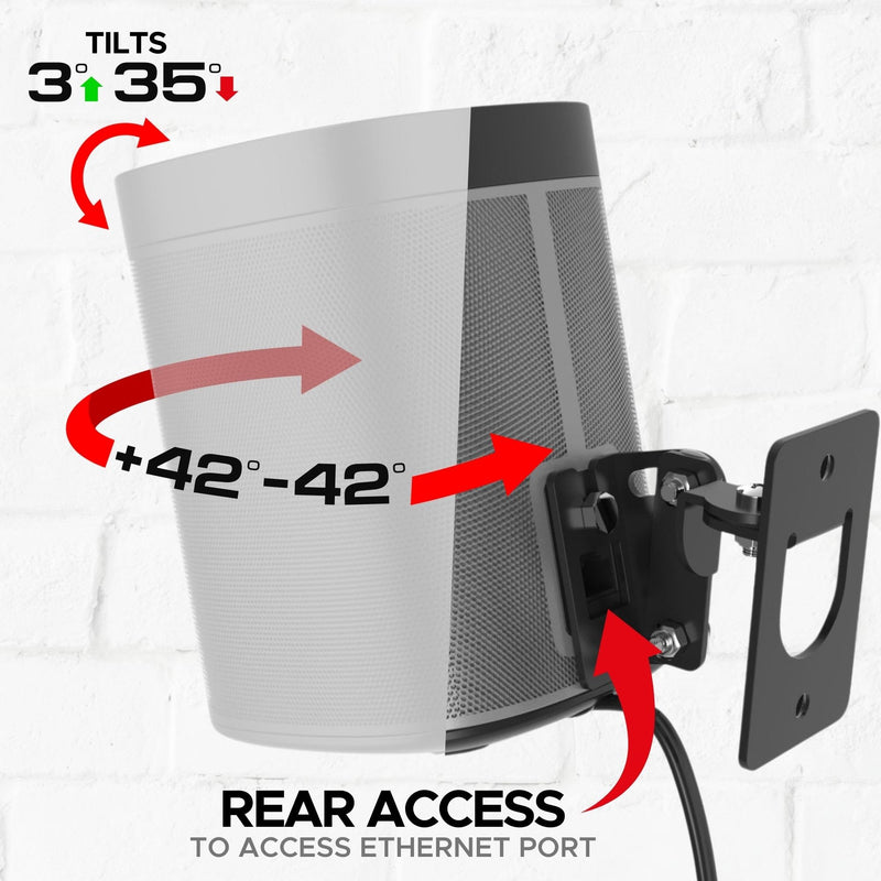 Sound Bass Play 1 Wall Mount Black, Compatible with Sonos Play:1 Only, Adjustable Swivel & Tilt Mechanism, Mounting Bracket Includes All Fixings