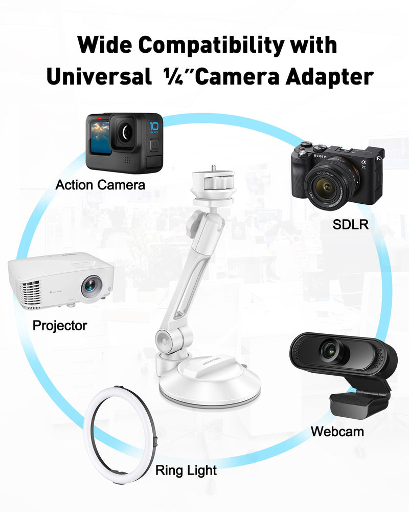 AboveTEK iPad Suction Mount, Phone Tablet Stand Holder with Suction Cup Fits 4"-11" Tablet/Phone/iPad mini/Air, Sticky iPads Mount on Window Bathroom Mirror, for Car Truck Windshield Boat (White) White