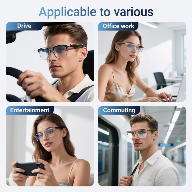 Bluetooth Blue Light Glasses for Women Men, AI Voice Assistant, Open Ear Speakers, Clear Bluelight Filtering Smart Glasses (Gold)