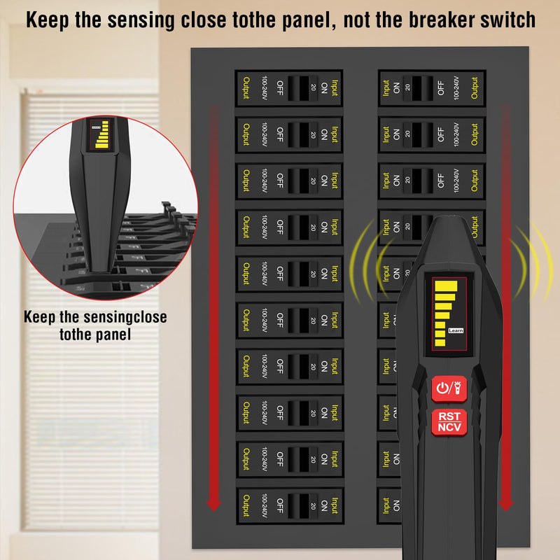 Circuit Breaker Finder with LCD Display, GFCI Outlet Tester, 90-135V Electrical Circuit Tracer Tool with NCV Test & Flashlight, Electric and Voltage Tester with Carrying Case & Batteries CBF03 circuit breaker finder + 0 Accessories