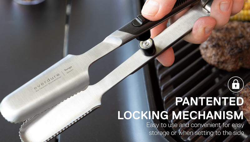 Everdure Premium Pack of 2 BBQ Tool Kit: Brushed Stainless Steel Tongs and Spatula with Soft Grip Handles, Durable Heavy-Duty Grilling Tools and Cooking Utensils Set Medium Tool Kit