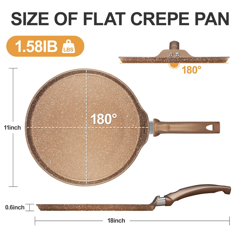 Innerwell 11 inch Nonstick Crepe Pan, Granite Coating Flat Skillet Dosa Tawa Tortilla Pan, Large Pancake Griddle Comal Pan, Compatible with All Stovetops, PFOA Free Gold