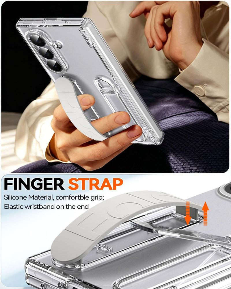 Finger Strap for Samsung Galaxy Z Fold 8 Ultra Case, All-Round Hinge Protection Cover Screen Protector Kickstand Feature Hand Finger Grip Cover Matte Slim Phone Case for Z Fold 8 Ultra Clear